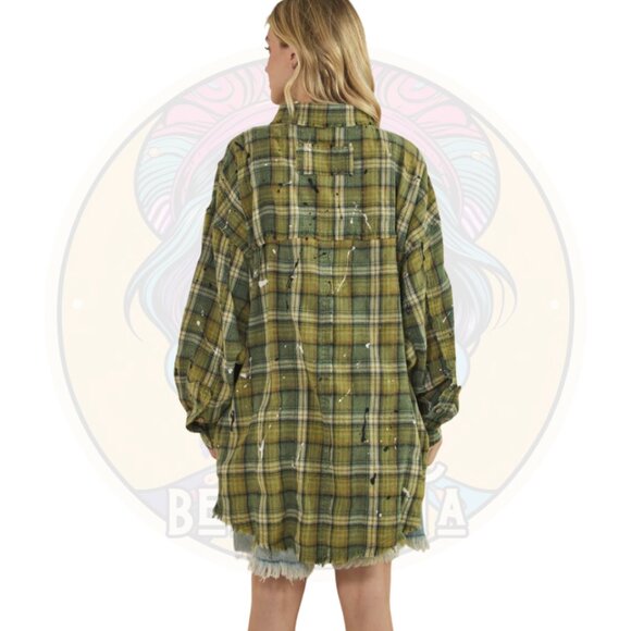 J897 OLI & HALI Green Combo Cotton Plaid Long Sleeve Shirt - Picture 3 of 3